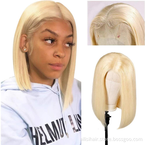 Cheap T Style 4*4 13*4 Bob Blond Frontal Wig Pre plucked 613 Frontal Wig Transparent Swiss HD Lace Front Bob Wigs Human Hair
